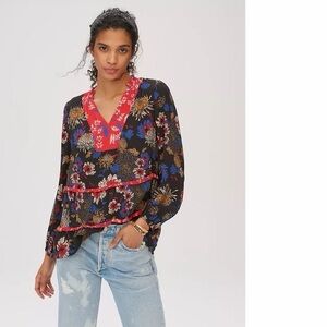 Anthropologie Dolan Floral Blouse Black Motif